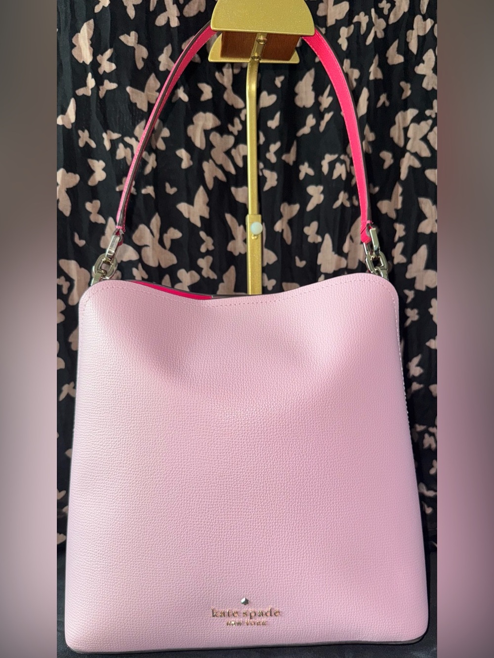 Kate Spade Darcy Grain Leather Large Bucket Bag, Palm Pink - Picture 3 of 13